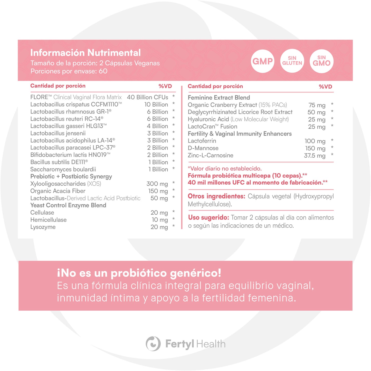 Fertyl Health Flore Advanced Vaginal Urinary and Fertility Flora 120 cápsulas